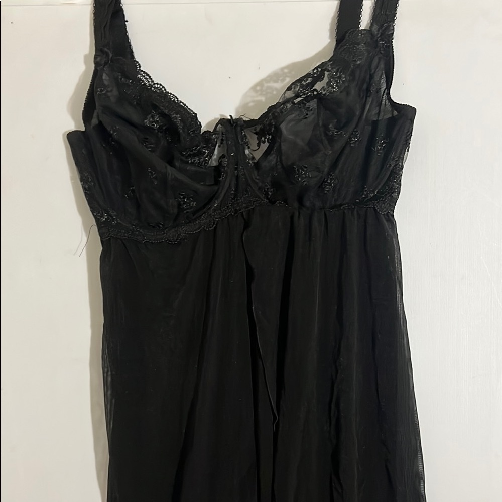 Black Satin Chemise with Structured Bodice